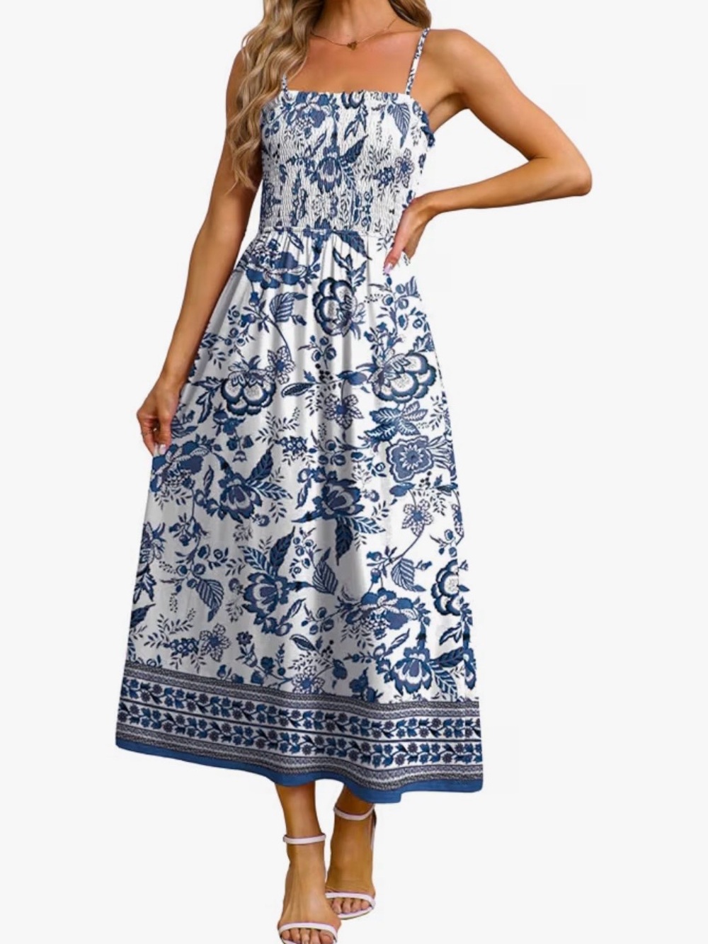 Blue Floral Smocked Maxi Dress - Women's Summer Dress